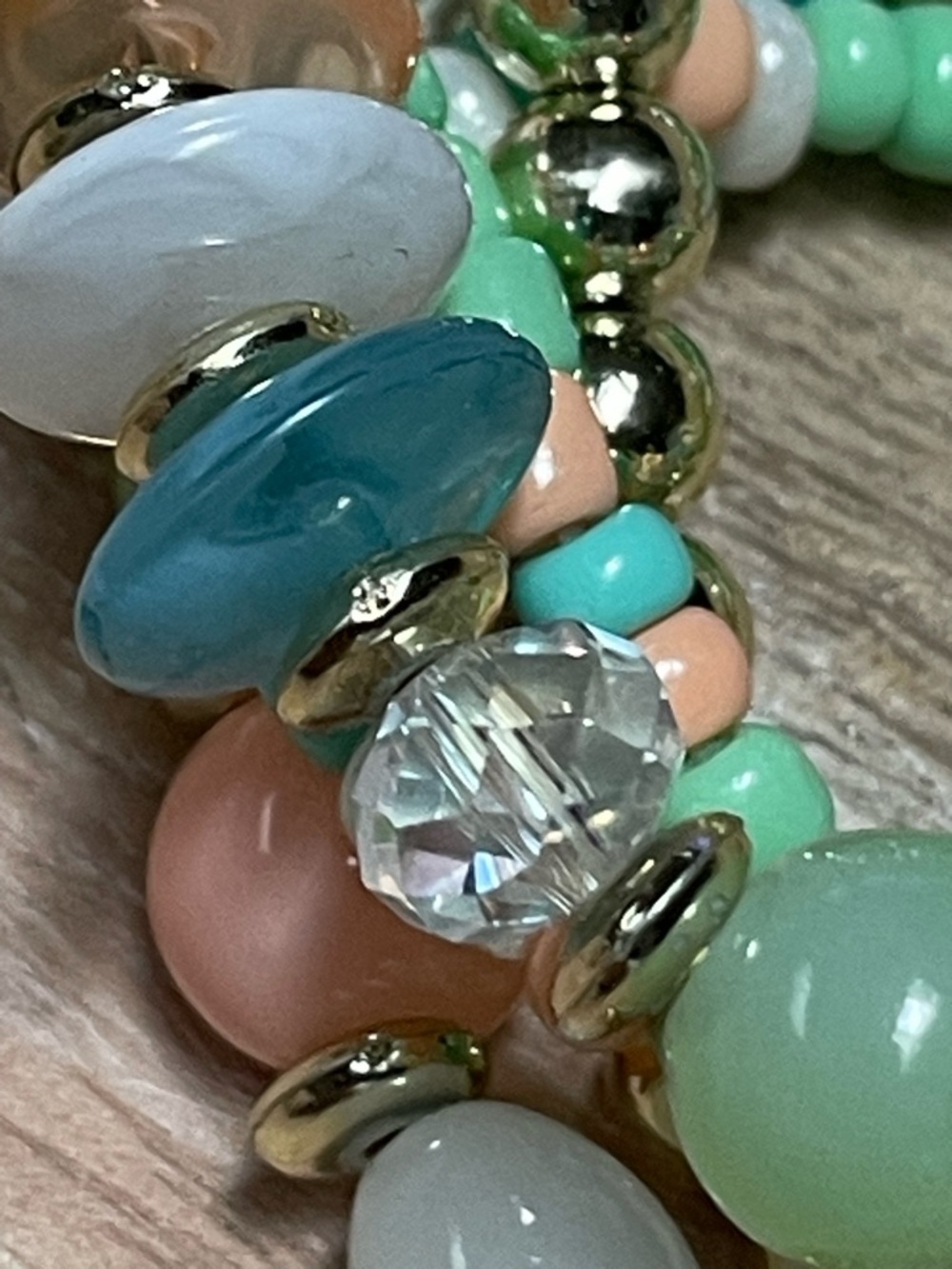 Pastel, Turquoise, Aqua, Green, Pink & Gold Multi-Strand Stretch Bracelet - Picture 4 of 6